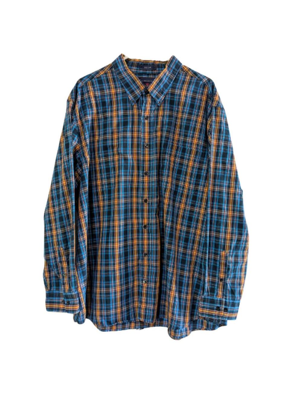 Saddlebred Men's Big & Tall Plaid Button Down Shirt, Blue Orange, 2X, Easy Care